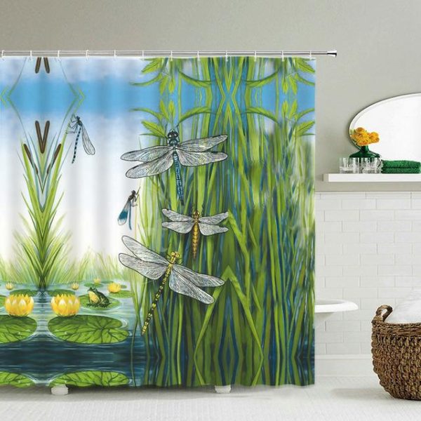 Bathroom Products |   Zen Green Bamboo Buddha Shower Curtain Landscape Water Candle Stone Lotu Plant Garden Scenery Waterproof Bathroom Curtain Screen Bathroom Products Bathroom Products