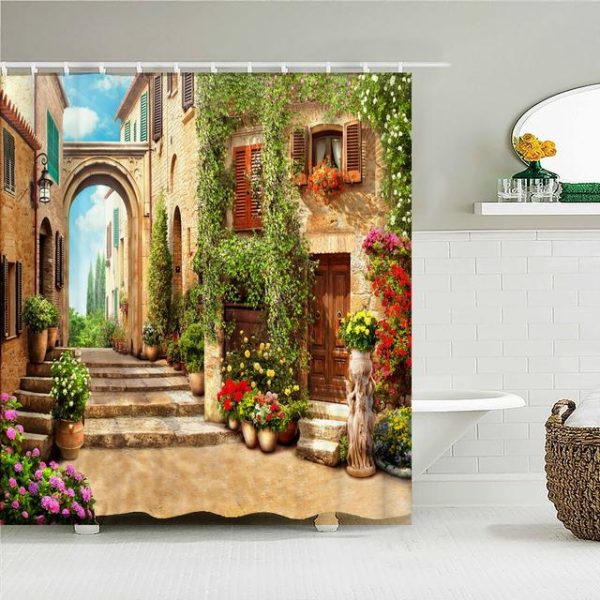 Bathroom Products |   Zen Green Bamboo Buddha Shower Curtain Landscape Water Candle Stone Lotu Plant Garden Scenery Waterproof Bathroom Curtain Screen Bathroom Products Bathroom Products