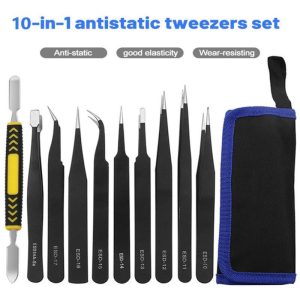 Batteries & Spare Parts |   10Pcs Stainless Steel Tweezers Set Anti-Static Esd Maintenance Tools With Disassembly Crow Bar Canvas Bag Batteries & Spare Parts Batteries & Spare Parts