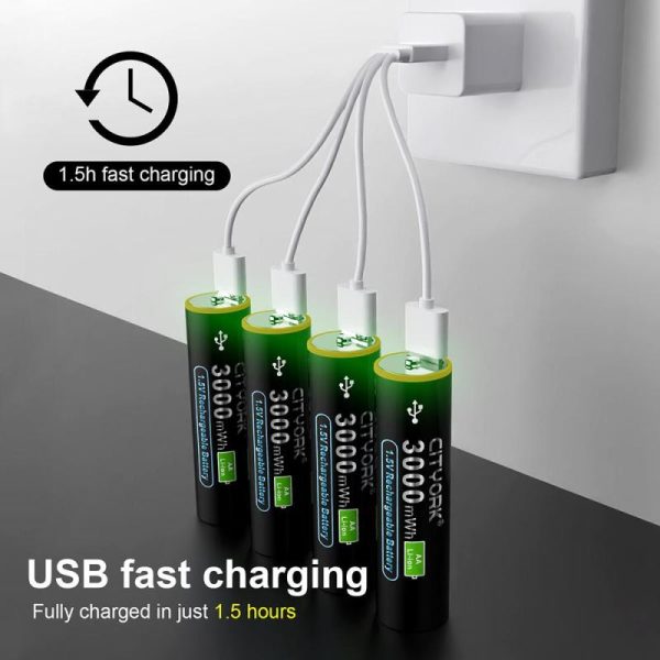 Batteries & Spare Parts |   Cityork 1.5V Aa Lithium Ion Rechargerable Battery Micro Usb Fast Charging Aa Batteri+Usb Cable For Keyboard Remote Control Toy Batteries & Spare Parts Batteries & Spare Parts