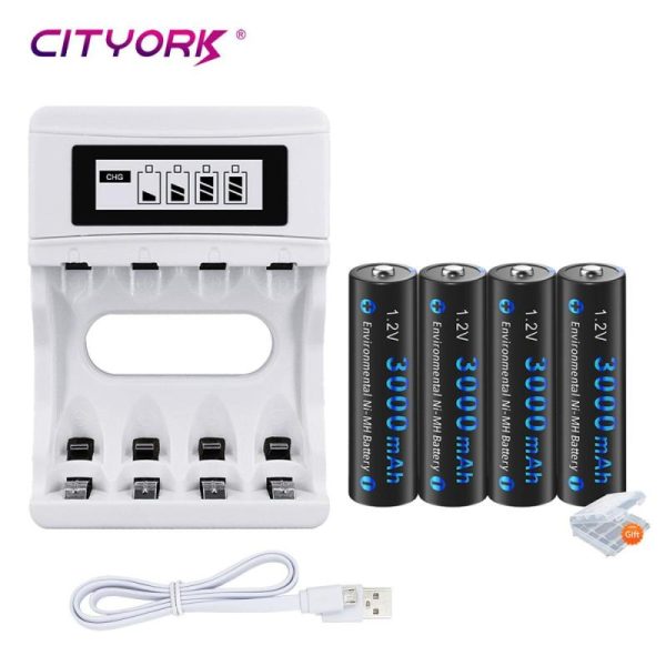 Batteries & Spare Parts |   Cityork Aa Battery Nimh Aa 3000Mah 1.2V 2A Ni-Mh Aa Rechargeable Battery  With 1.2V Usb Aa Aaa Battery Charger Batteries & Spare Parts Batteries & Spare Parts