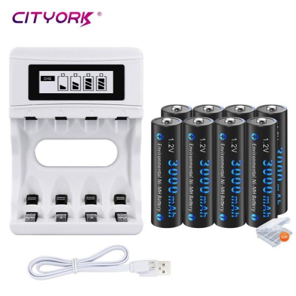 Batteries & Spare Parts |   Cityork Aa Battery Nimh Aa 3000Mah 1.2V 2A Ni-Mh Aa Rechargeable Battery  With 1.2V Usb Aa Aaa Battery Charger Batteries & Spare Parts Batteries & Spare Parts