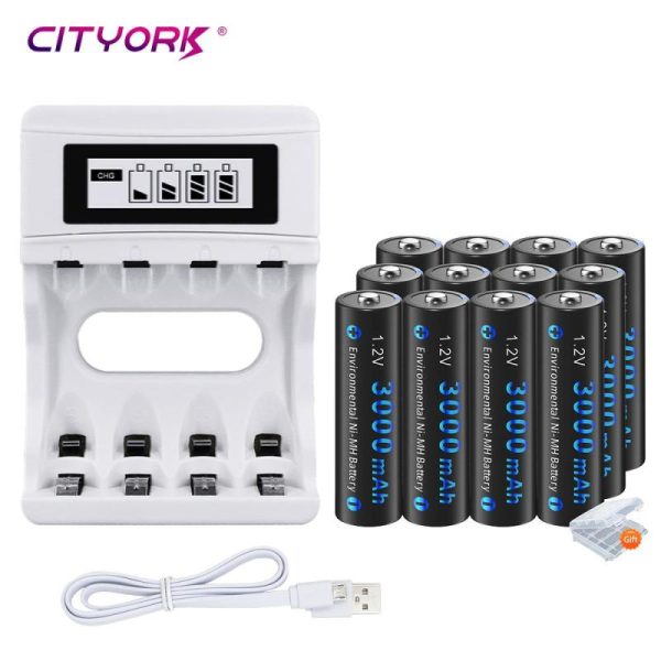 Batteries & Spare Parts |   Cityork Aa Battery Nimh Aa 3000Mah 1.2V 2A Ni-Mh Aa Rechargeable Battery  With 1.2V Usb Aa Aaa Battery Charger Batteries & Spare Parts Batteries & Spare Parts