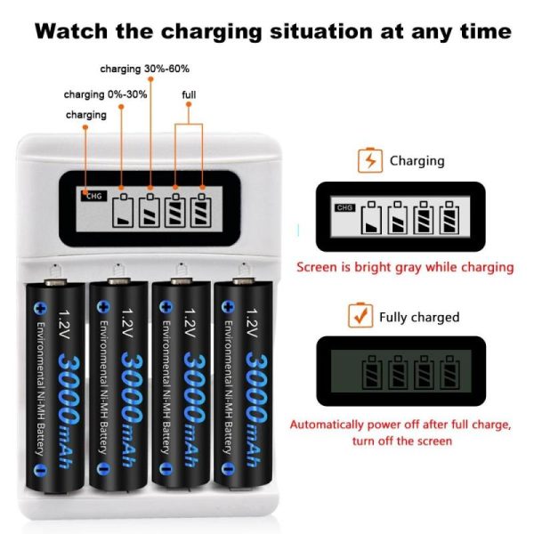 Batteries & Spare Parts |   Cityork Aa Battery Nimh Aa 3000Mah 1.2V 2A Ni-Mh Aa Rechargeable Battery  With 1.2V Usb Aa Aaa Battery Charger Batteries & Spare Parts Batteries & Spare Parts