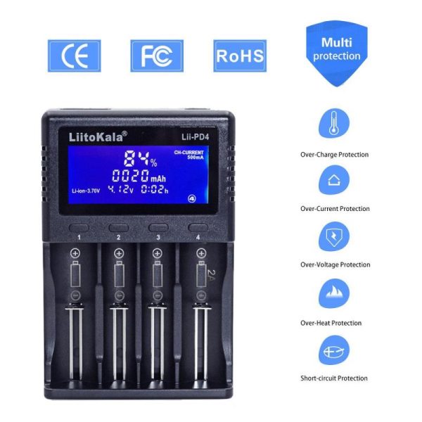 Batteries & Spare Parts |   Liitokala Lii-Pd4 Lcd Nimh Liion Battery  2A Output Charger For 3.7V 18650  21700 26650 1.2V Aa Aaa Batteries & Spare Parts Batteries & Spare Parts