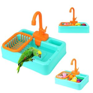 Birds |   Automatic Parrot Bathtub Swimming Pool Water Dispenser Bird Feeder Parrot Paddling Pool Faucet Parrot Bath Shower Children’s Kitchen Toy Birds Birds