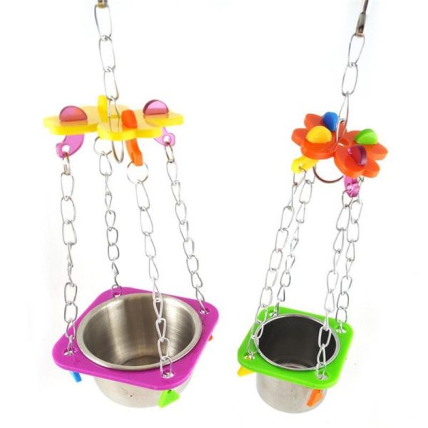 Birds |   Fashion Interesting Parrot Bird Food Water Bowl Pot Practical Swing Hanging Pet Chain Toys Birds Birds