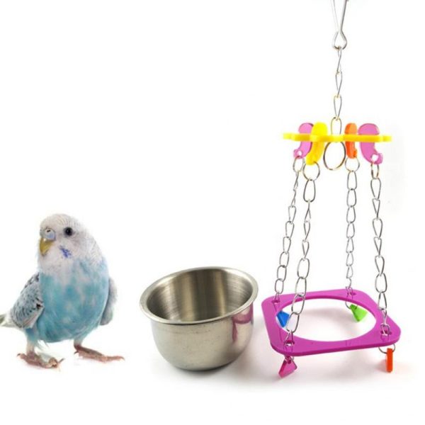 Birds |   Fashion Interesting Parrot Bird Food Water Bowl Pot Practical Swing Hanging Pet Chain Toys Birds Birds