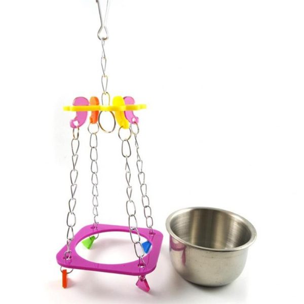 Birds |   Fashion Interesting Parrot Bird Food Water Bowl Pot Practical Swing Hanging Pet Chain Toys Birds Birds