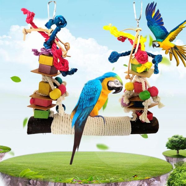 Birds |   Parrot Chew Toy Bird Perch Leather Colorful Building Block Cotton Rope Big Swing For Pet Bird Birds Birds