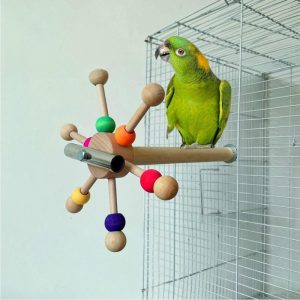 Birds |   Perch Toy With Rotating Balls Parrot Foraging Toy, Wood Interactive Bird Stand, Colorful Wood Birds Birds