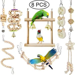 Birds |   Practical Product 8 Piece Set Parrot Nibble Toy Bird Toy Log Swing Ladder Wooden Beads Spiral Staircase Birds Birds