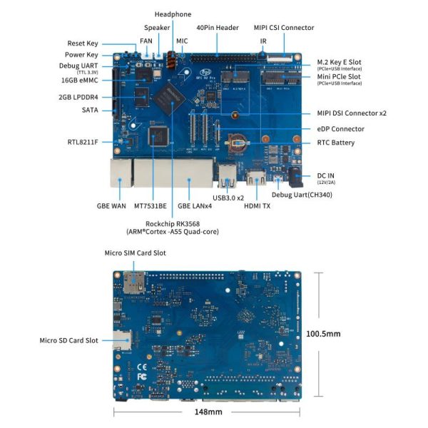 Diy Electronics |   Banana Pi Bpi-R64 Mediatek Mt7622 64 Bit Dual-Core Arm 1G Ddr3 8G Emmc Support 4G Module Bt5.0 Wifi Poe Sata Opensource Router Electronics Diy Electronics