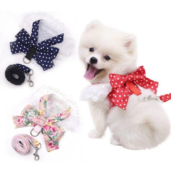 Dogs |   Dog Bowknot Harness Set Cute Kitten Harness And Leash Set For Small Medium Dogs Cat Chihuahua Lace Print Fashion Party Vest Dogs Dogs