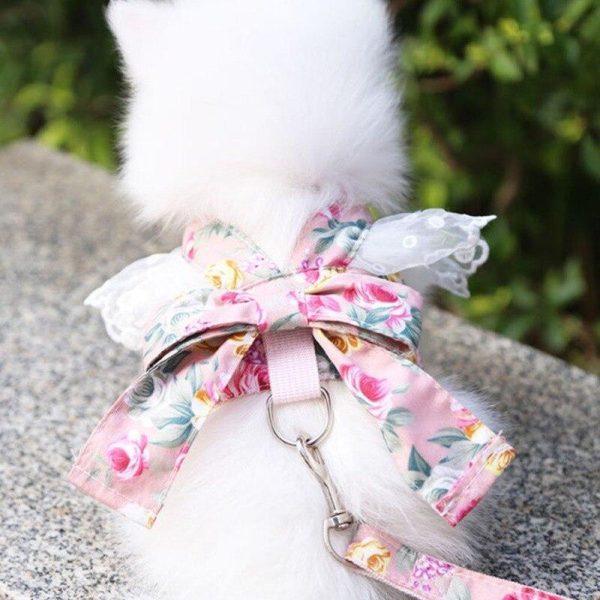 Dogs |   Dog Bowknot Harness Set Cute Kitten Harness And Leash Set For Small Medium Dogs Cat Chihuahua Lace Print Fashion Party Vest Dogs Dogs