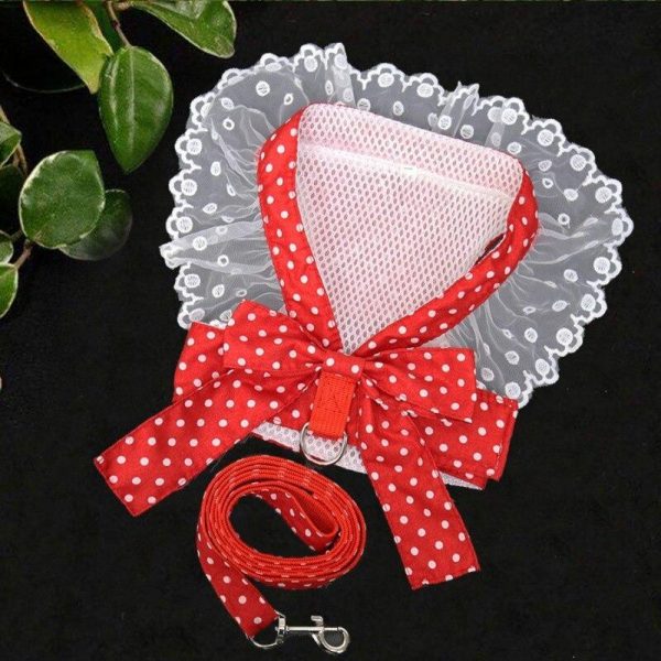 Dogs |   Dog Bowknot Harness Set Cute Kitten Harness And Leash Set For Small Medium Dogs Cat Chihuahua Lace Print Fashion Party Vest Dogs Dogs