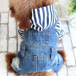 Dogs |   Stripe Pet Puppy Denim Jacket Hoodied Clothes Jumpsuit Dogs Dogs