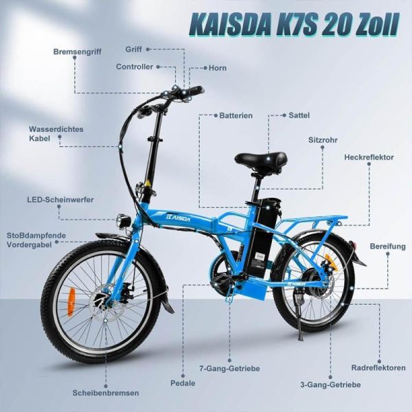 E-Bikes & E-Scooters |   Kaisda K7S Electric Bike 20X1.95 Inch Tire 36V 350W Motor 25-28Km/H Max Speed 12.5Ah Battery 45-75Km Range 120Kgload E-Bikes & E-Scooters E-Bikes & E-Scooters