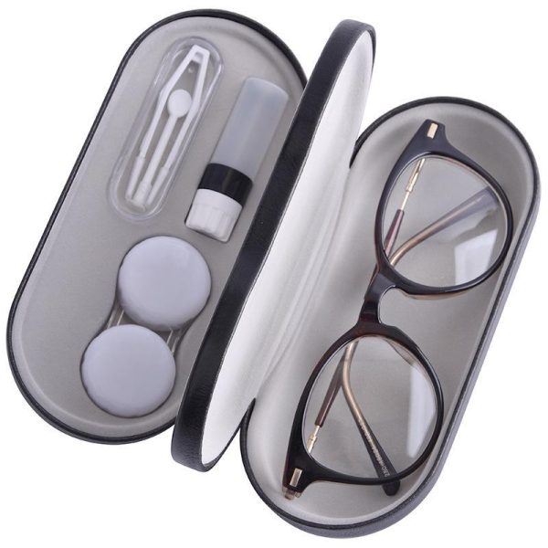 Eye Care Products |   Double Interlayer Contact Lens Case With Mirror Convinent Glasses Box Leather Contact Lenses Box Kit Eye Care Products Eye Care Products