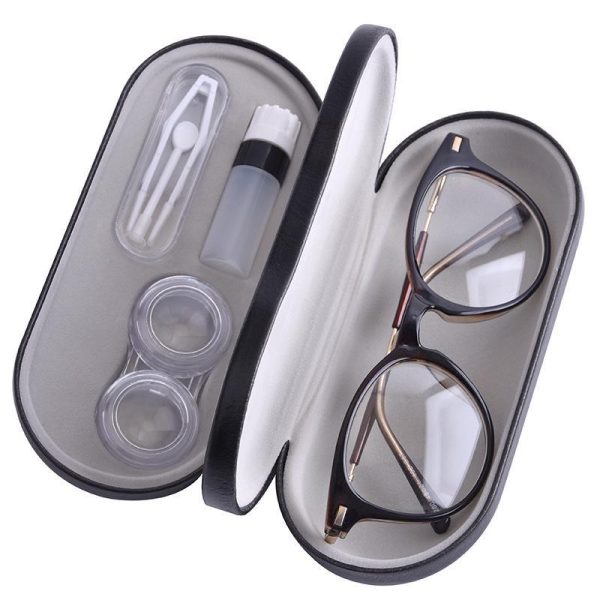 Eye Care Products |   Double Interlayer Contact Lens Case With Mirror Convinent Glasses Box Leather Contact Lenses Box Kit Eye Care Products Eye Care Products