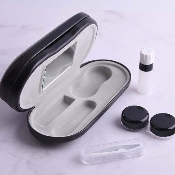 Eye Care Products |   Double Interlayer Contact Lens Case With Mirror Convinent Glasses Box Leather Contact Lenses Box Kit Eye Care Products Eye Care Products