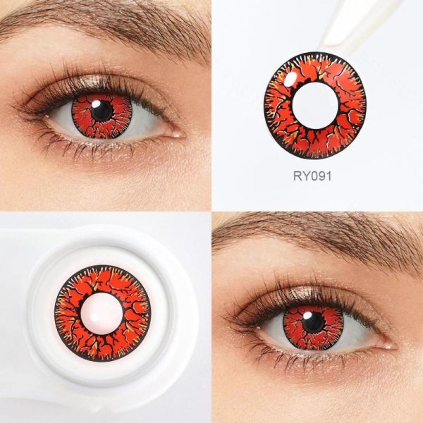 Eye Care Products |   Pseyeche Spider Web Halloween Contact Lenses White Mesh Cosplay Contact Lenses Red Crack Crazy Lenses For Anime Accessories Eye Care Products Eye Care Products