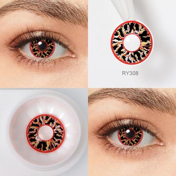 Eye Care Products |   Pseyeche Spider Web Halloween Contact Lenses White Mesh Cosplay Contact Lenses Red Crack Crazy Lenses For Anime Accessories Eye Care Products Eye Care Products