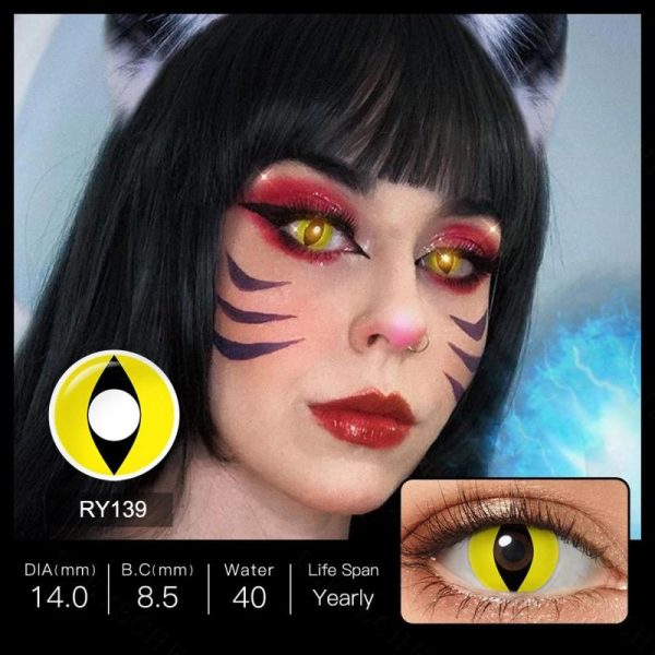 Eye Care Products |   Pseyeche White Cat Eye Cosplay Contact Lenses Brown Leopard Print Cat Eye Contacts Halloween Contact Lenses Anime Accessories Eye Care Products Eye Care Products