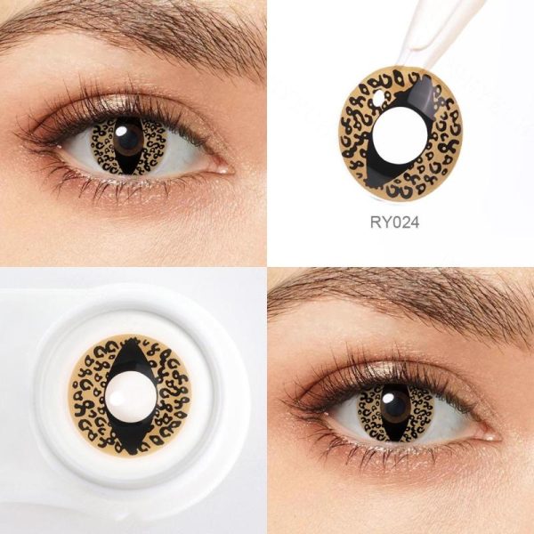 Eye Care Products |   Pseyeche White Cat Eye Cosplay Contact Lenses Brown Leopard Print Cat Eye Contacts Halloween Contact Lenses Anime Accessories Eye Care Products Eye Care Products