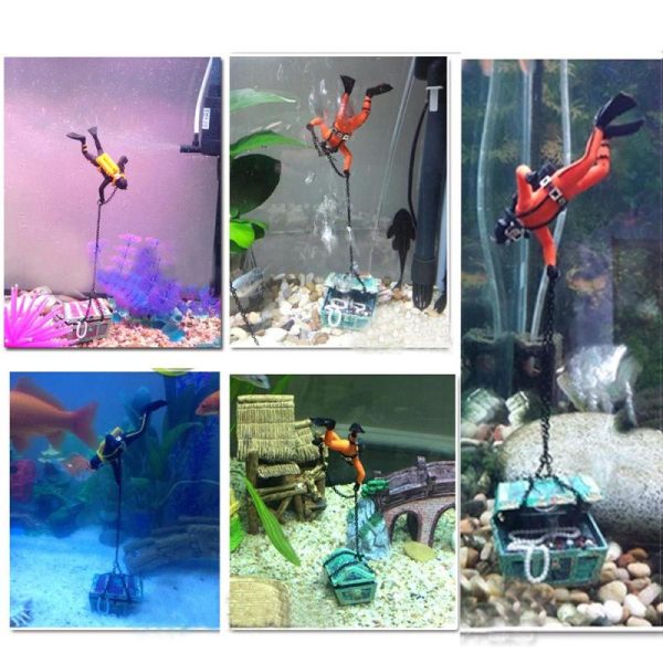 Fish & Aquatic Pets |   Aquarium Floating Diver Ornament Aquarium Decoration With Moving Treasure Chest Floating Diver Fish & Aquatic Pets Fish & Aquatic Pets