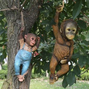 Green & Landscaping |   1Pc Monkey Chimp Hanging Rope Garden Ornament Outdoor Statue Sculpture Resin Decor Green & Landscaping Green & Landscaping