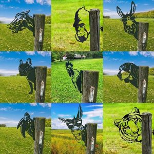 Green & Landscaping |   Metal Peeping Cow Outdoor Patio Ornament  Garden Fence Decoration Green & Landscaping Green & Landscaping