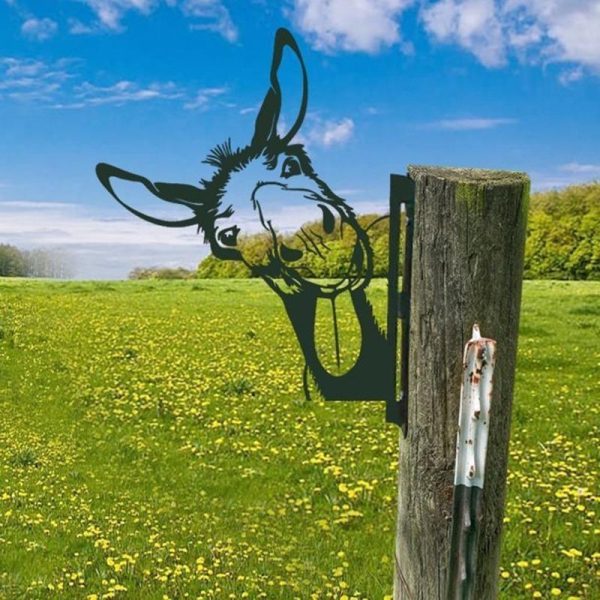 Green & Landscaping |   Metal Peeping Cow Outdoor Patio Ornament  Garden Fence Decoration Green & Landscaping Green & Landscaping