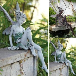 Green & Landscaping |   Tudor And Turek Sitting Fairy Statue Garden Ornament Yard Art Decor For Outside Green & Landscaping Green & Landscaping