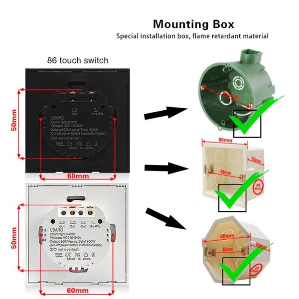 Home Appliances |   1/2/3Gang Light Touch Switch Tempered Glass Panel Wall Eu/Uk Switch Easy To Clean Switch Home & Kitchen Home Appliances