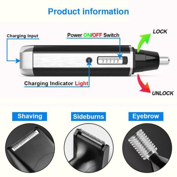 Home Appliances |   4 In 1 Usb Rechargeable Professional Nose Ear Hair Trimmer For Men Electric Nostril Nasal Clipper Home & Kitchen Home Appliances