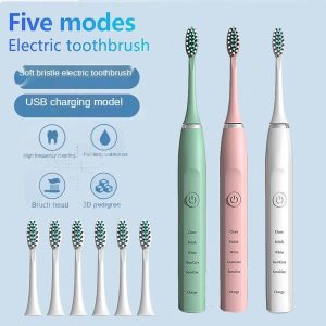 Home Appliances |   Ultrasonic Sonic Electric Toothbrush Rechargeable Tooth Brushes Washable Electronic Whitening Teeth Brush With Replacement Toothbrush Heads Adult Health Home Appliances