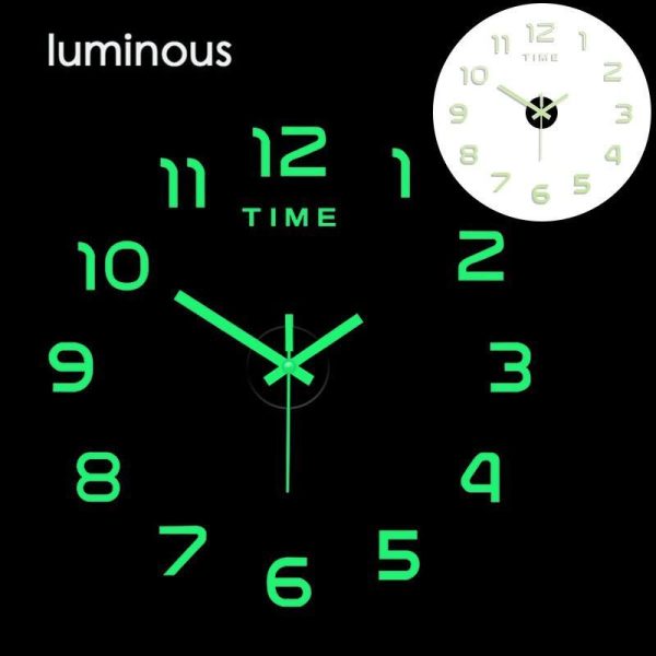 Home Decor |   40cm  Luminous Wall Clock Large Watch Horloge 3D Diy Acrylic Mirror Stickers Quartz Duvar Saat Klock Modern Mute Home & Kitchen Home Decor