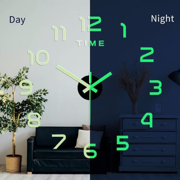 Home Decor |   40cm  Luminous Wall Clock Large Watch Horloge 3D Diy Acrylic Mirror Stickers Quartz Duvar Saat Klock Modern Mute Home & Kitchen Home Decor