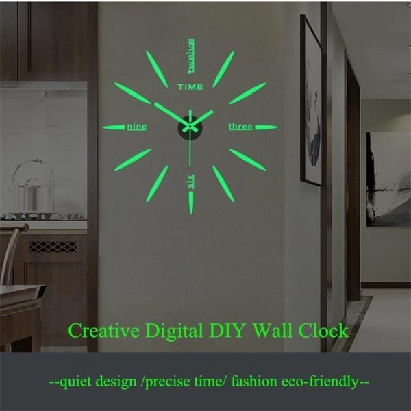 Home Decor |   40cm  Luminous Wall Clock Large Watch Horloge 3D Diy Acrylic Mirror Stickers Quartz Duvar Saat Klock Modern Mute Home & Kitchen Home Decor