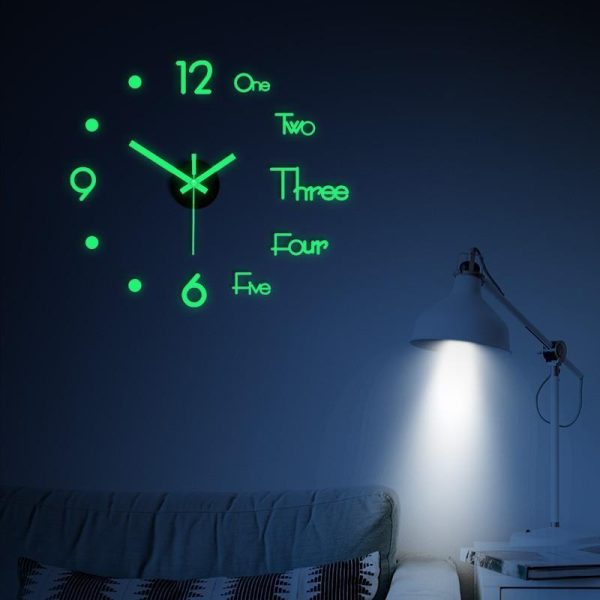 Home Decor |   40cm  Luminous Wall Clock Large Watch Horloge 3D Diy Acrylic Mirror Stickers Quartz Duvar Saat Klock Modern Mute Home & Kitchen Home Decor