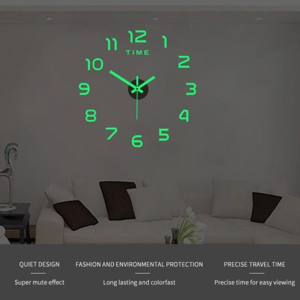 Home Decor |   40cm  Luminous Wall Clock Large Watch Horloge 3D Diy Acrylic Mirror Stickers Quartz Duvar Saat Klock Modern Mute Home & Kitchen Home Decor