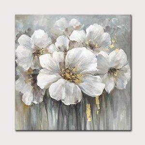 Home Decor |   Wall Picture Painting For Living Room, Oil Paintings On Canvas, Hand Painted, Many White Flowers, Hotel Decor, Frameless Decor Art Home & Kitchen Home Decor