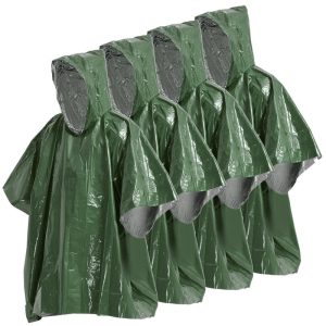 Home Security |   4 Pack Emergency Rain Poncho Thermal Blanket Poncho Weather Proof Outdoor Survival Camping Gear Home & Kitchen Home Security