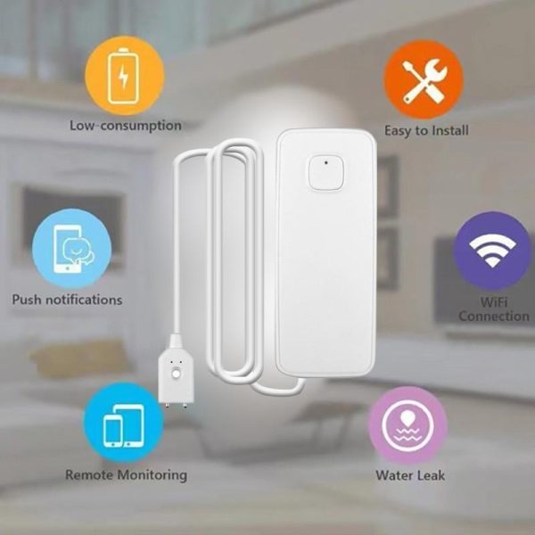 Home Security |   Tuya Smart Water Level Alarm Wifi Household Kitchen Bathroom Water Leak Alarm Water Sensor Detector App Remote Notification Ultra Long Standby Electronics Home Security