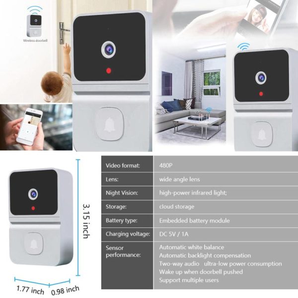 Home Security |   Wireless Video Doorbell Camera Smart Doorbell With 450P Night Vision 2-Way Audio Cloud Storage Electronics Home Security