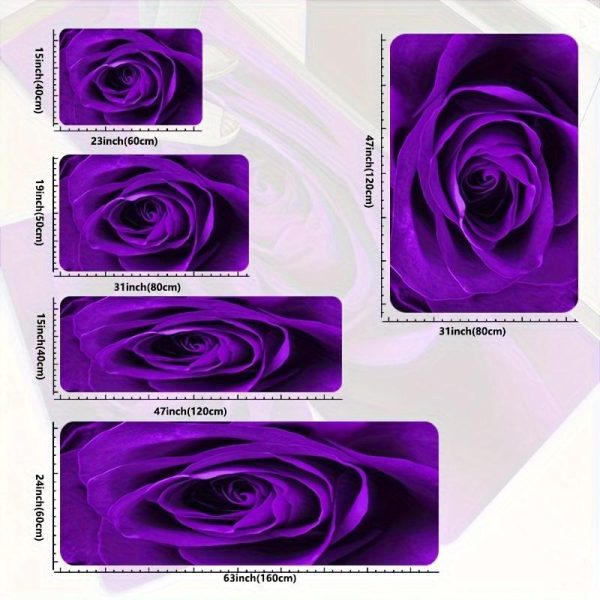 Home Textiles |   1Pcs Purple Rose Pattern Kitchen Mat, Non-Slip Oil-Proof Waterproof Area Rug Floor Mat Machine Washable For Entrance Kitchen Home & Kitchen Home Textiles