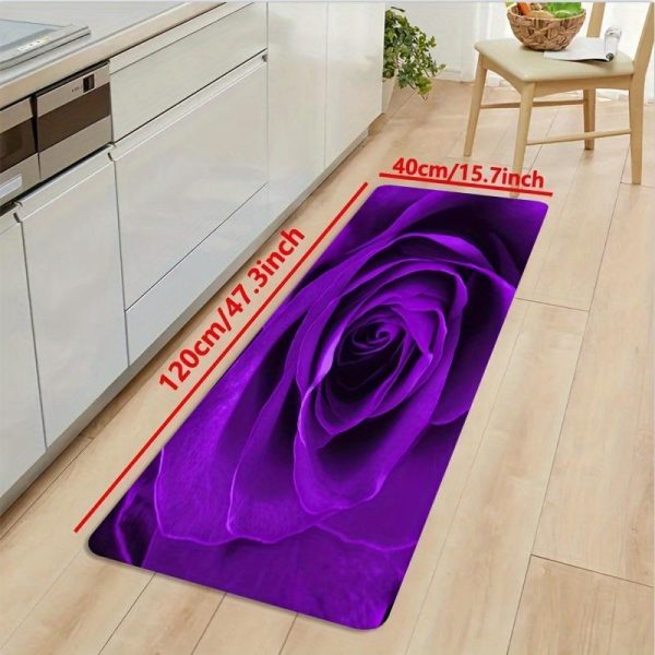 Home Textiles |   1Pcs Purple Rose Pattern Kitchen Mat, Non-Slip Oil-Proof Waterproof Area Rug Floor Mat Machine Washable For Entrance Kitchen Home & Kitchen Home Textiles