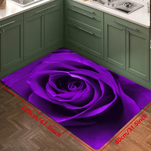 Home Textiles |   1Pcs Purple Rose Pattern Kitchen Mat, Non-Slip Oil-Proof Waterproof Area Rug Floor Mat Machine Washable For Entrance Kitchen Home & Kitchen Home Textiles