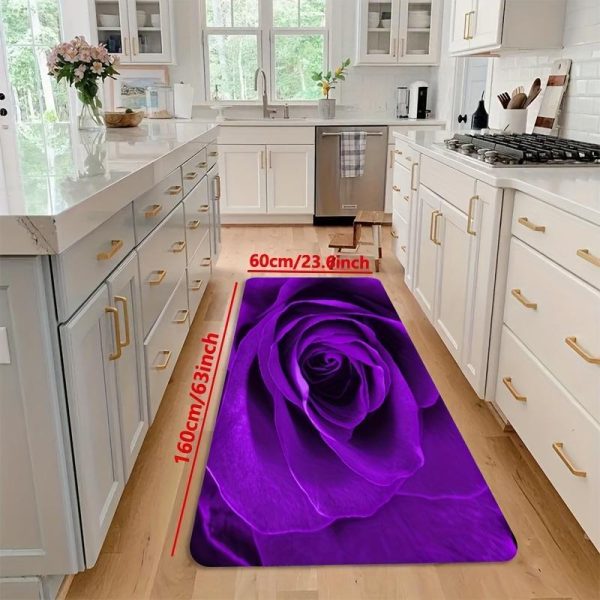 Home Textiles |   1Pcs Purple Rose Pattern Kitchen Mat, Non-Slip Oil-Proof Waterproof Area Rug Floor Mat Machine Washable For Entrance Kitchen Home & Kitchen Home Textiles